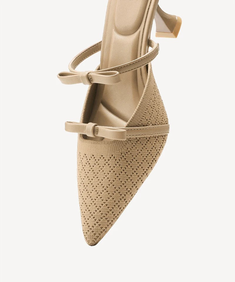 Bowtention Pointed Toe Heeled Mules C365 - TUZZUT Qatar Online Shopping