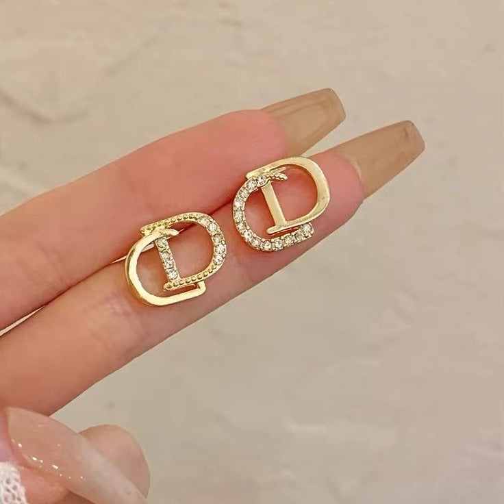 Double Letter Gold Diamond Earrings DN2107 Double Letter Gold Diamond Earrings DN2107