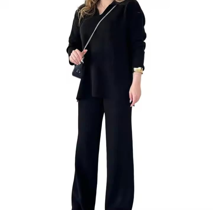 Women's Wide Leg Pajama Set, Wide Leg Pants, Long Sleeve Top, Pants, V-Neck S5055531 Women's Wide Leg Pajama Set, Wide Leg Pants, Long Sleeve Top, Pants, V-Neck S5055531