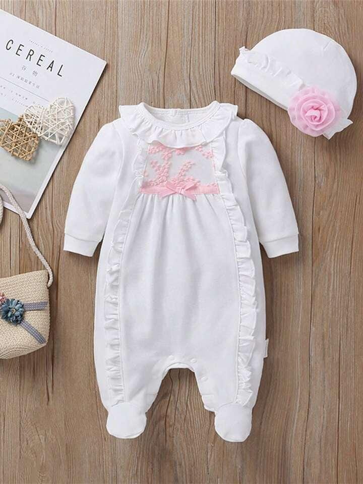 Newborn Baby Girls Button One Piece Long Sleeve Jumpsuit 578414 Newborn Baby Girls Button One Piece Long Sleeve Jumpsuit 578414