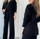 Women's Wide Leg Pajama Set, Wide Leg Pants, Long Sleeve Top, Pants, V-Neck   S5055531 - TUZZUT Qatar Online Shopping
