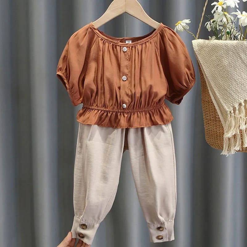 Girls Outfit Suit Summer Children Clothes Set Toddler Solid Casual Tshirt Kids Tops Pants 2Pcs Set X3119774