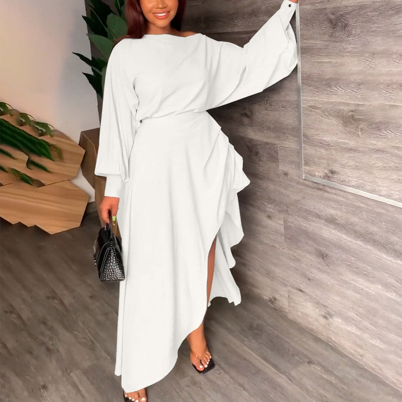 Women's Long Sleeve Off Shoulder Tops Two-Piece Dress   B89578 - TUZZUT Qatar Online Shopping