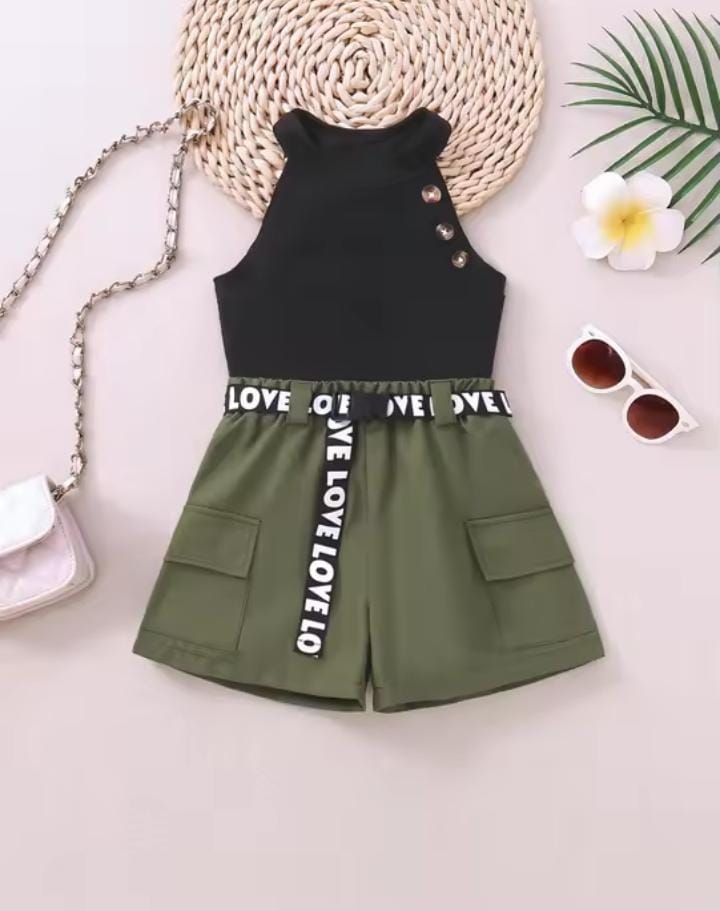 Girls' Casual Sleeveless T-Shirt and Shorts X4911923 Girls' Casual Sleeveless T-Shirt and Shorts X4911923