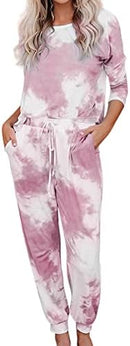 Womens Tie-Dyed Autumn Winter Elegant Home Suit Long Sleeve Trousers Split Pajam Women Pajama Set Soft   S4153318 - TUZZUT Qatar Online Shopping