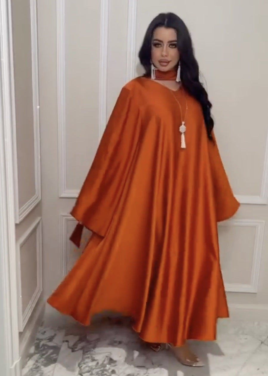 Women Big Swing Party Dress Sexy Long Flared Sleeve V-neck Middle East Lady Loose Emipre Solid Elegant Lace-up L S4919876 Women Big Swing Party Dress Sexy Long Flared Sleeve V-neck Middle East Lady Loose Emipre Solid Elegant Lace-up L S4919876