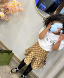 Kids Short Sleeve Tops Striped Pleated Skirt 2Pcs Set   1554501 - TUZZUT Qatar Online Shopping