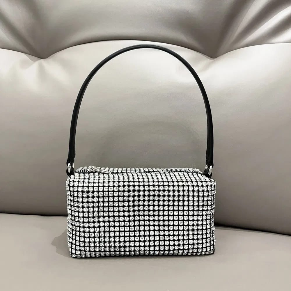 Mesh Crystal Rhinestone Mini Heiress Pouch Black Silver S4535508 Mesh Crystal Rhinestone Mini Heiress Pouch Black Silver S4535508