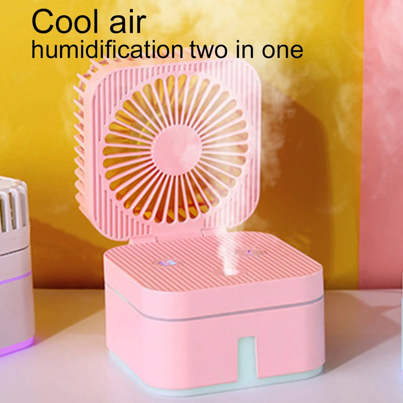 Mini Electric Fan USB Rechargeable Cooling Fan Air Humidification Foldable Spray Desktop Fan S1824473