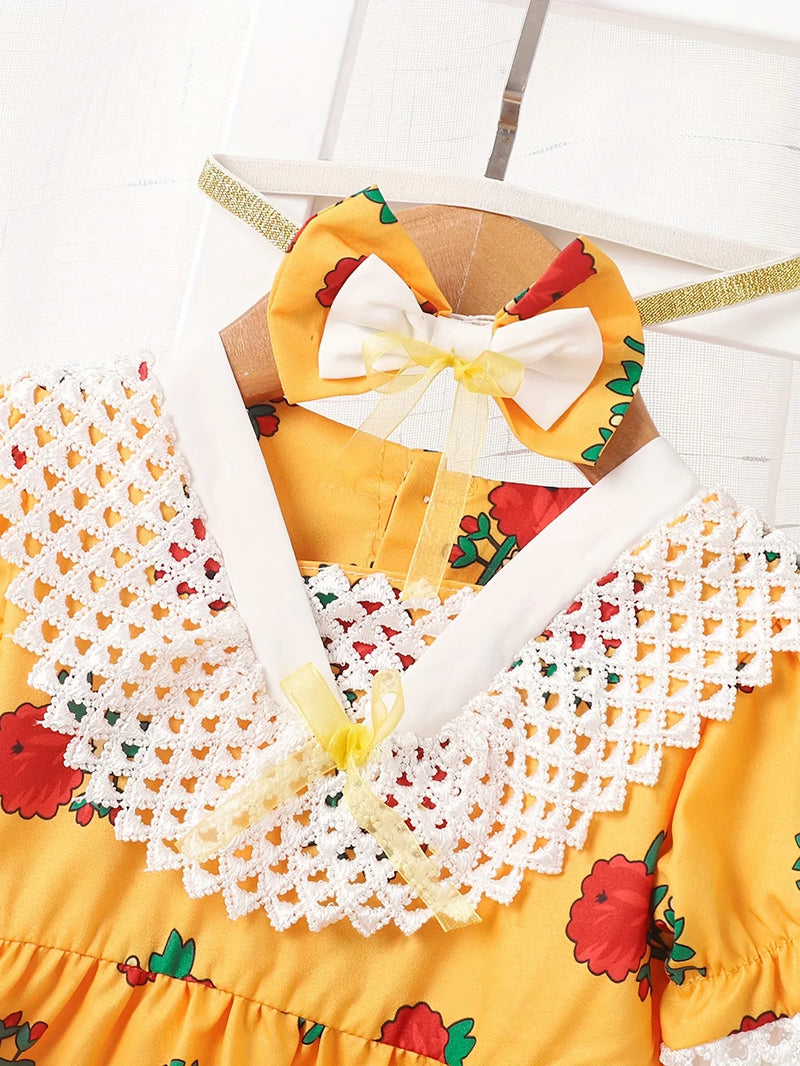 Adorable Girls' Floral Print Short Sleeve Dress 1275321 - TUZZUT Qatar Online Shopping