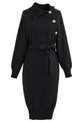 Black Knitted Midi Dress With Side Buttons 50908 - TUZZUT Qatar Online Shopping