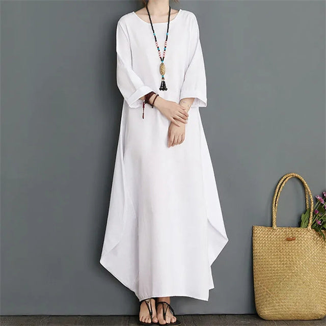 Zanzea Cotton Linen Loose Vintage Dress Women Summer Fashion Long Sleeve O Neck Elegant Party Beach Dress Streetwear Sundress S4100683 Zanzea Cotton Linen Loose Vintage Dress Women Summer Fashion Long Sleeve O Neck Elegant Party Beach Dress Streetwear Sundress S4100683