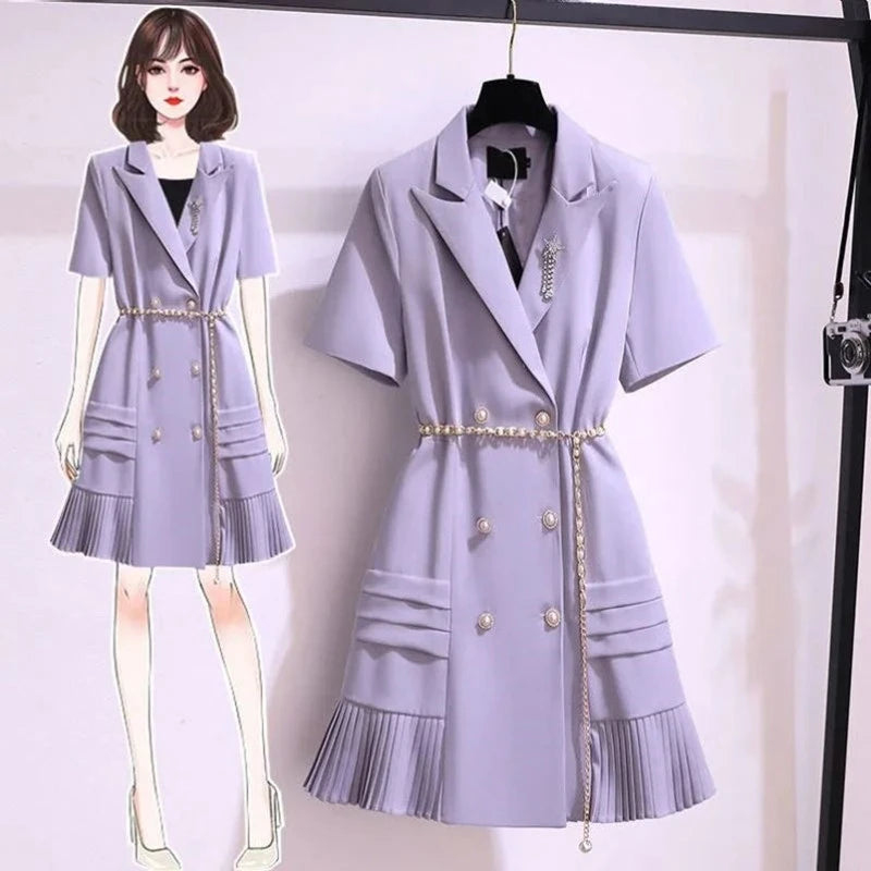 Summer Korean Fashion Women Blazers Mini Dress Elegant Notched Collar Short Sleeve Slim Office Ladies Suit Dress Vestidos X4494849