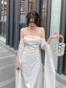 Women Summer Elegant Satin Silky Off Shoulder Slim White Cocktail Dress Lady Party Maxi Dress vestidos de fiesta para bodas X4437450 - Tuzzut.com Qatar Online Shopping