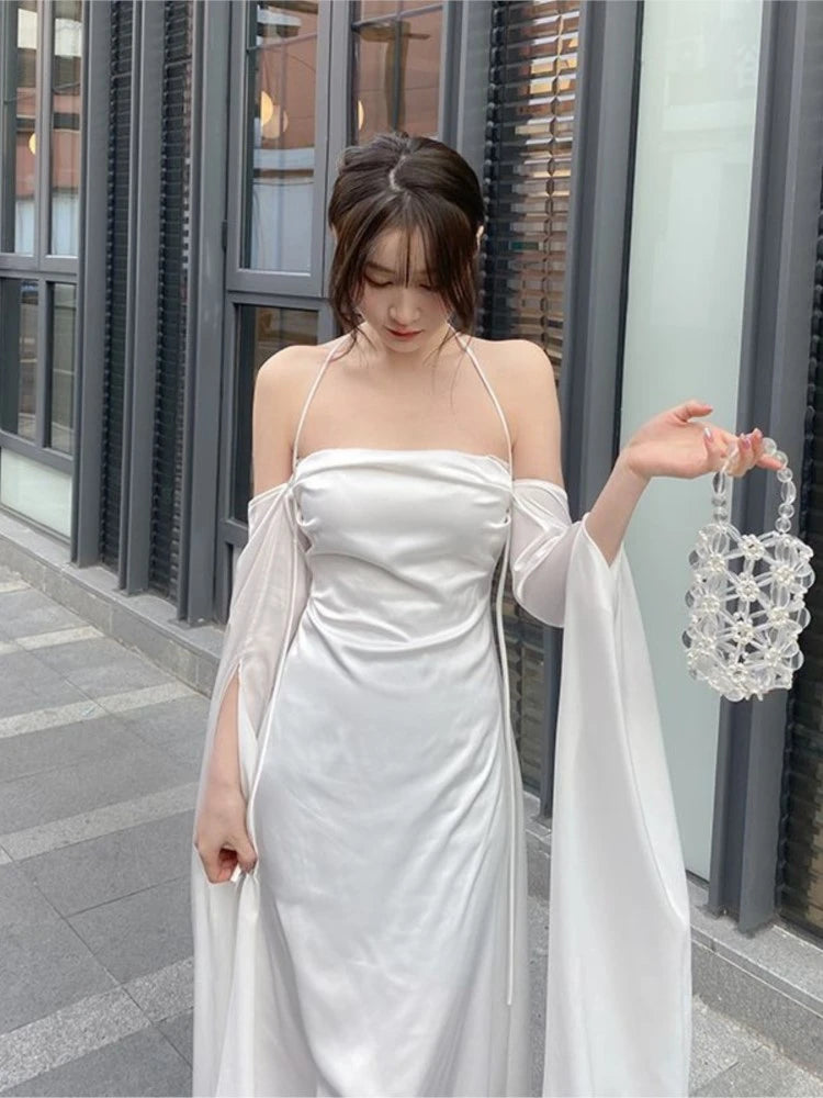 Women Summer Elegant Satin Silky Off Shoulder Slim White Cocktail Dress Lady Party Maxi Dress vestidos de fiesta para bodas X4437450 Women Summer Elegant Satin Silky Off Shoulder Slim White Cocktail Dress Lady Party Maxi Dress vestidos de fiesta para bodas X4437450