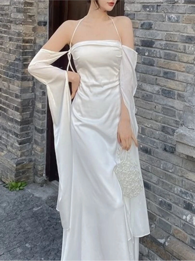 Women Summer Elegant Satin Silky Off Shoulder Slim White Cocktail Dress Lady Party Maxi Dress vestidos de fiesta para bodas X4437450 Women Summer Elegant Satin Silky Off Shoulder Slim White Cocktail Dress Lady Party Maxi Dress vestidos de fiesta para bodas X4437450