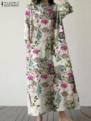 ZANZEA Bohemian Holiday Midi Vestido Vintage Autumn Floral Sundress Women Long Sleeve Printed Party Dress With Pant S4635773 - Tuzzut.com Qatar Online Shopping