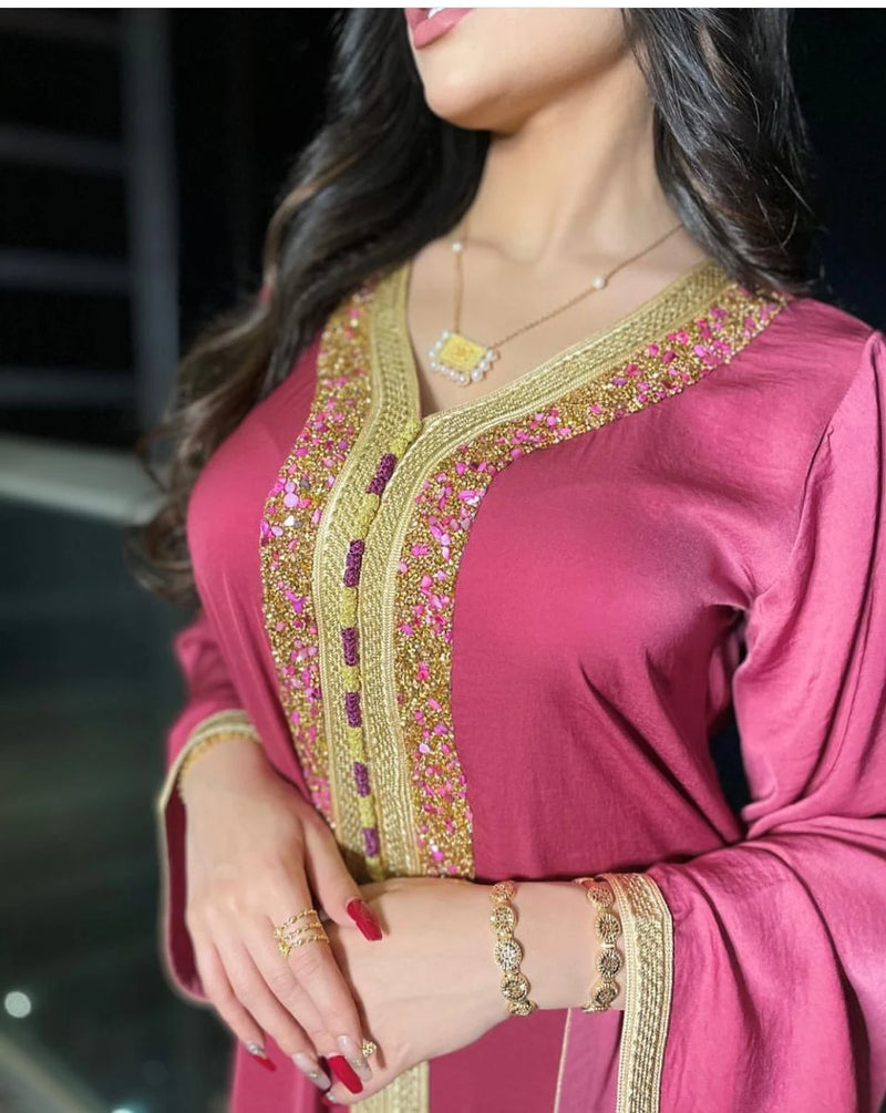 Ramadan Eid Moubarak Pink Abaya Dubai Turkey Islam Muslim Robe Longue Satin Long Hijab Dress Abayas For Women Djellaba Femme S3238095 - Tuzzut.com Qatar Online Shopping