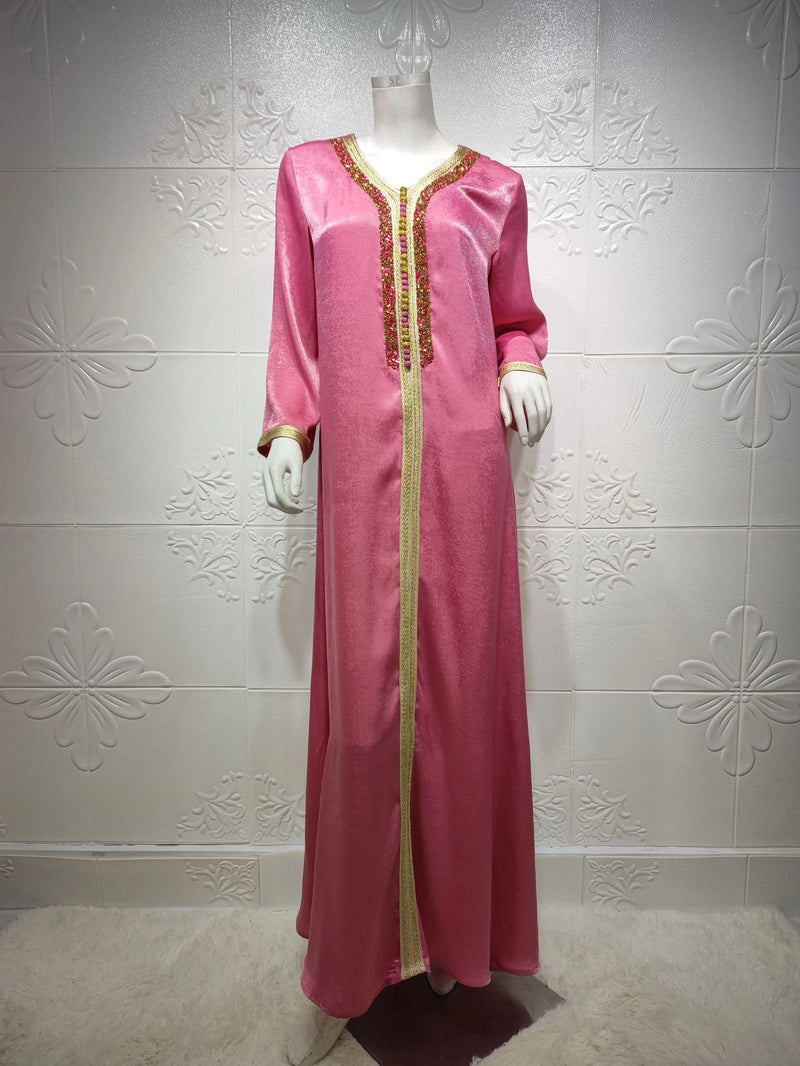 Ramadan Eid Moubarak Pink Abaya Dubai Turkey Islam Muslim Robe Longue Satin Long Hijab Dress Abayas For Women Djellaba Femme S3238095 - Tuzzut.com Qatar Online Shopping
