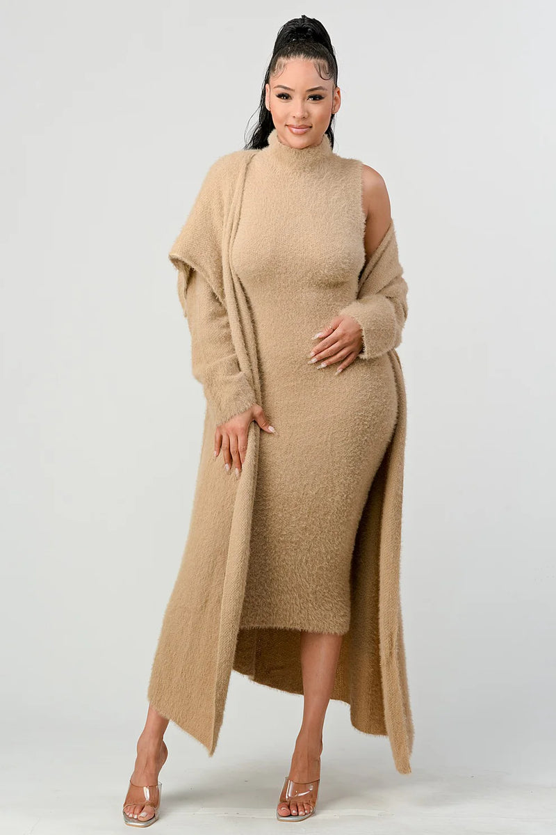 Women Long Cardigan Dress 2 Piece Set 28222 - TUZZUT Qatar Online Shopping