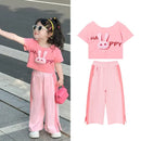 Children's Summer Set Cute Pink Casual Short-sleeved Two-piece Set   S4950608 - TUZZUT Qatar Online Shopping