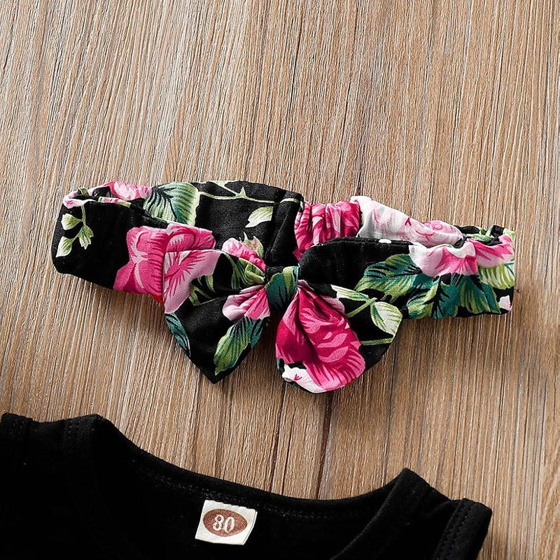 Baby Outfits Print Vest Shorts+Headbands Tops+Floral Outfit     621366 - TUZZUT Qatar Online Shopping