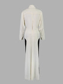 Long Sleeves Loose Contrast Color V-Neck Evening Dresses 140746 - TUZZUT Qatar Online Shopping