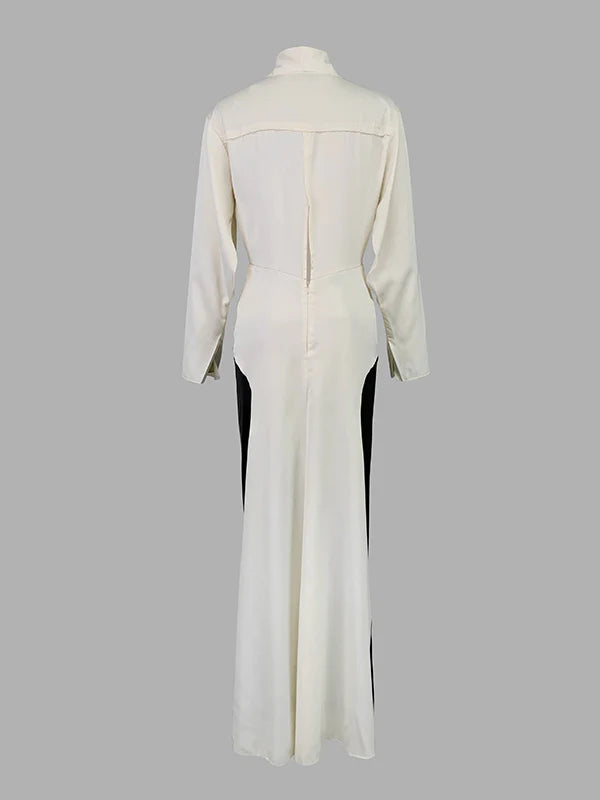 Long Sleeves Loose Contrast Color V-Neck Evening Dresses 140746 Long Sleeves Loose Contrast Color V-Neck Evening Dresses 140746