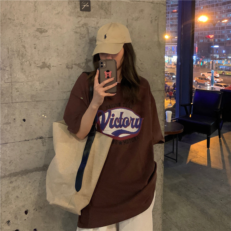 Letter Printing Three-quarter Sleeve T-shirt For Women's New Loose Lazy Style Simple top S4510724 Letter Printing Three-quarter Sleeve T-shirt For Women's New Loose Lazy Style Simple top S4510724