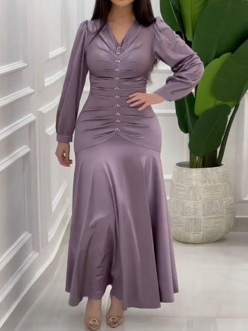 Modely Ruched Front Ruffle Hem Satin Dress S4974757 Modely Ruched Front Ruffle Hem Satin Dress S4974757