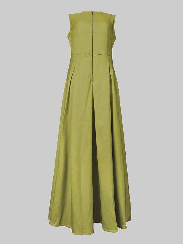 A-Line Loose Pleated Pockets Split-Joint Zipper Round-Neck Maxi Dresses 163220 A-Line Loose Pleated Pockets Split-Joint Zipper Round-Neck Maxi Dresses 163220