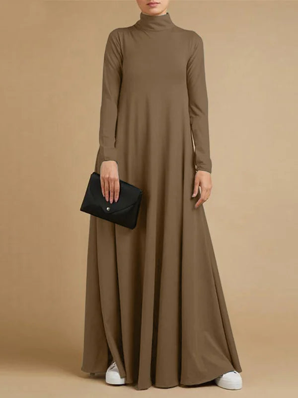 Casual Loose 4 Colors High-Neck Long Sleeves Maxi Dress 4XL 96026