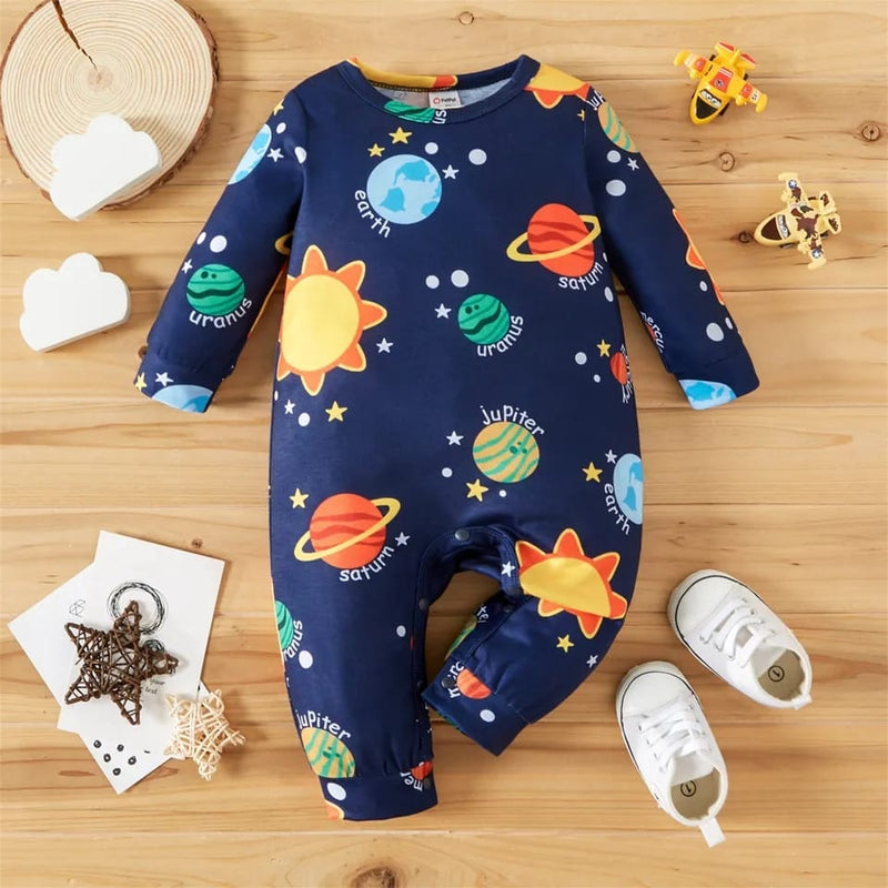PatPat Overalls Baby Clothes New Born Boy Jumpsuit Romper Infant Newborn Babies Costume Solar System Planets Long-sleeve 20147254