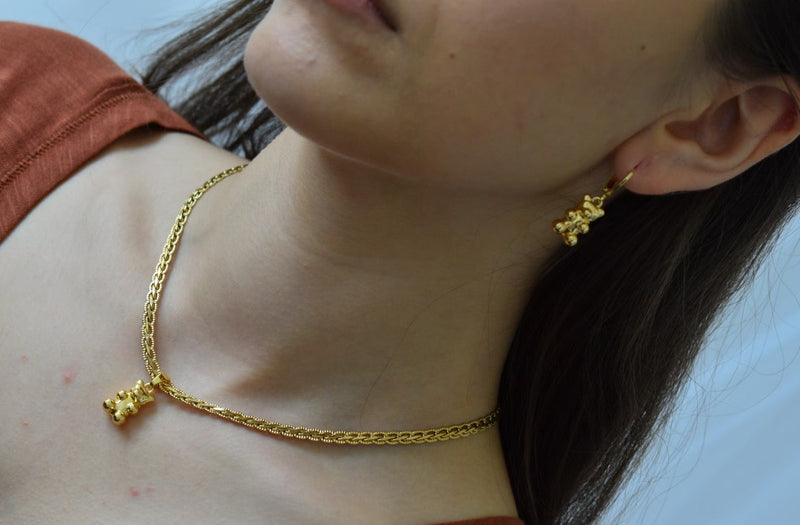 Teddy Gold Hoop Earrings HE63 - TUZZUT Qatar Online Shopping