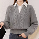 Womens Twist Knit Casual Collar Long Sleeve Sweater 64260 - TUZZUT Qatar Online Shopping