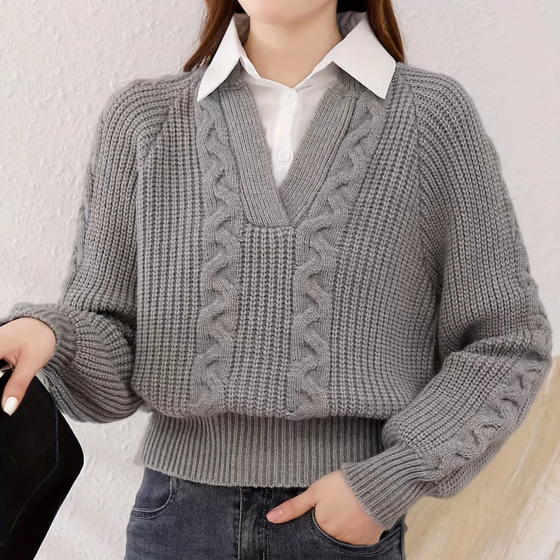 Womens Twist Knit Casual Collar Long Sleeve Sweater 64260 - TUZZUT Qatar Online Shopping