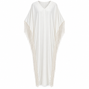 Women’s Ivory V-Neck Fringe Kaftan Maxi Dress 5M8W0V -M