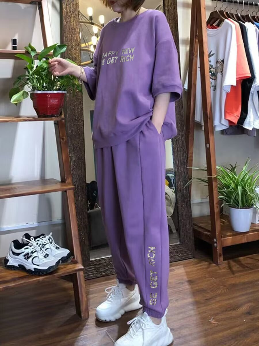 2 Pcs Women's Long Sleeve Letter/Number T-shirt Sets 558214 2 Pcs Women's Long Sleeve Letter/Number T-shirt Sets 558214