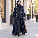 Women’s Navy Blue Velvet Open Abaya with Floral Embroidery MC-A10