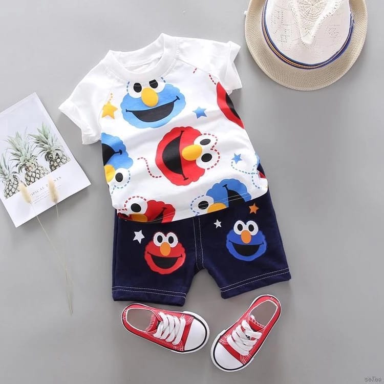 Baby Boys Short Sleeve Full Print Sesame Street Pattern Stripes T-shirt +Shorts Set X1276796 Baby Boys Short Sleeve Full Print Sesame Street Pattern Stripes T-shirt +Shorts Set X1276796