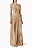 Women Spring New Deep V-neck Belted High Waist Maxi Evening Dress 141013 - TUZZUT Qatar Online Shopping