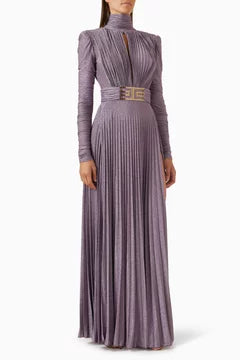 Women Spring New Deep V-neck Belted High Waist Maxi Evening Dress 141013