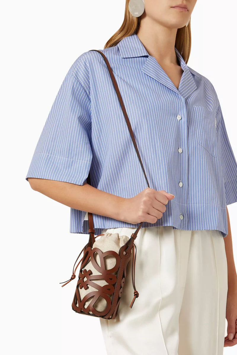 Anagram Cut-out Pocket Pouch in Classic Calfskin & Canvas LF5736 - TUZZUT Qatar Online Shopping