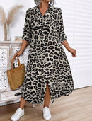 Front Button Long Sleeve Leopard Print Casual Long Dress Maxi Women Outfit   070933 - TUZZUT Qatar Online Shopping