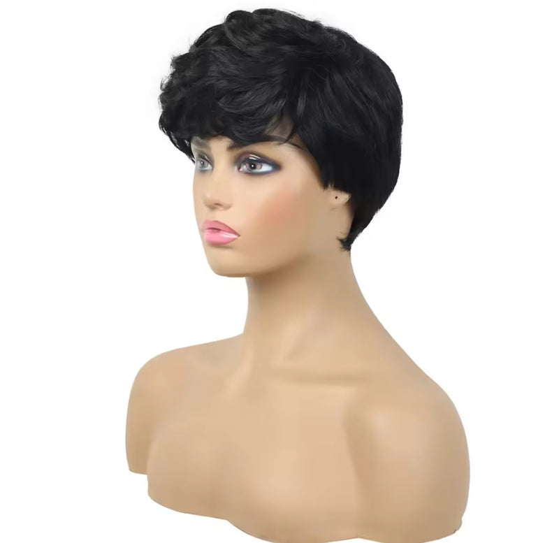 Black Short Synthetic Hair Wig Curly Hair Head Cover Short Style Fiber Wig 6inch S3766667 - TUZZUT Qatar Online Shopping