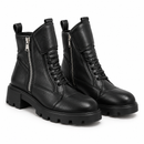 Size-EU 44 Women Black Lace-Up Ankle Boots with Side Zippers MF 1915