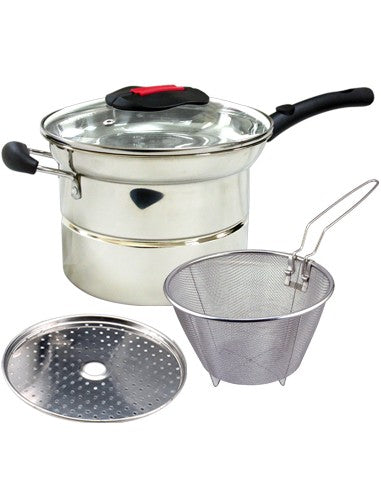 3 in 1 Cooking Pot with Strainer for Pasta and Frying Small Deep Fryer GU-22N