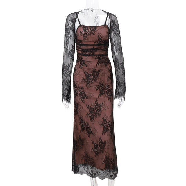 Women's French Lace Shawl Suspender Party Dress A001 Women's French Lace Shawl Suspender Party Dress A001