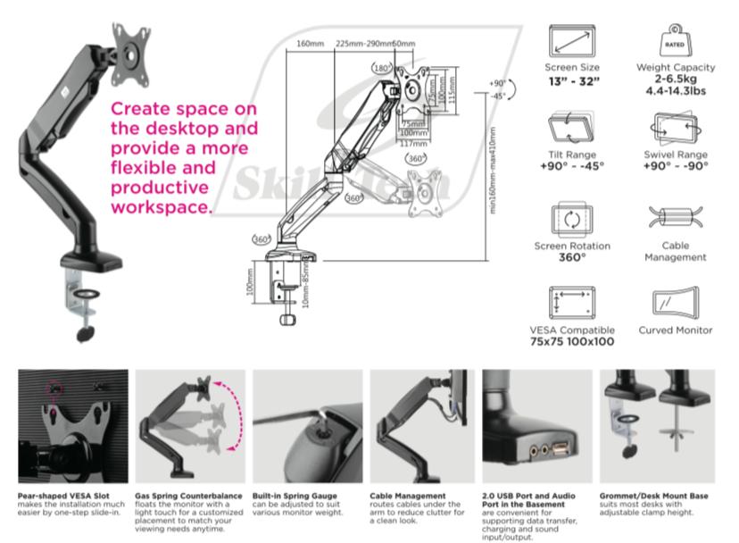 Single Monitor Gas Spring Deskmount - SH 130 C012 (Fits Most 17 Single Monitor Gas Spring Deskmount - SH 130 C012 (Fits Most 17