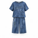 Women’s Washed Blue Top & Wide-Leg Trouser Set SDR 4007- L